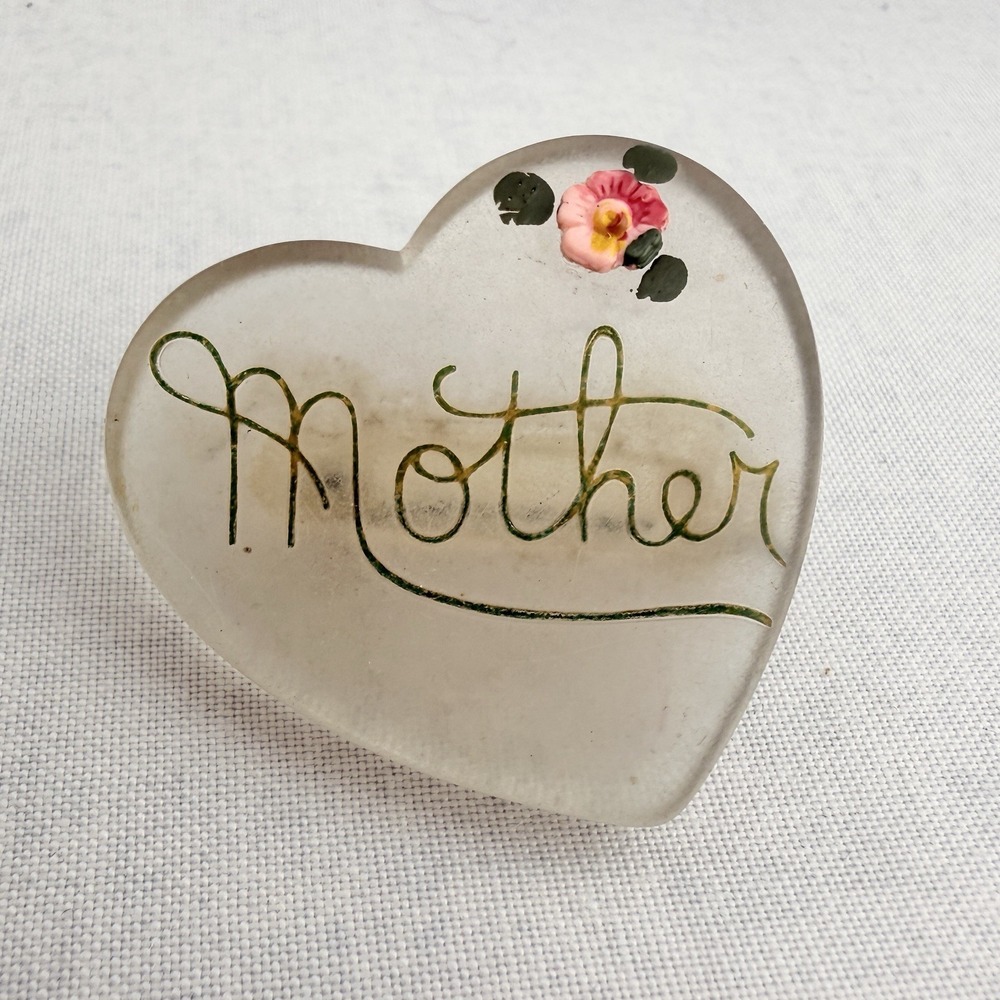 Vintage "Mother" Brooch Pin Lucite Heart Flower Mother's Day Mom Love Gift Lapel